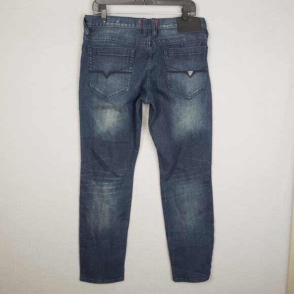 Guess Jeans Mens Size 32x30 Medium Rise Tapered Slim Jeans Halsted Fit Dark Wash - Picture 8 of 12